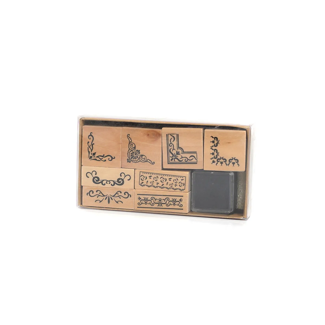 Печати в кутия - дърво - 8 броя + щампа - 11650
