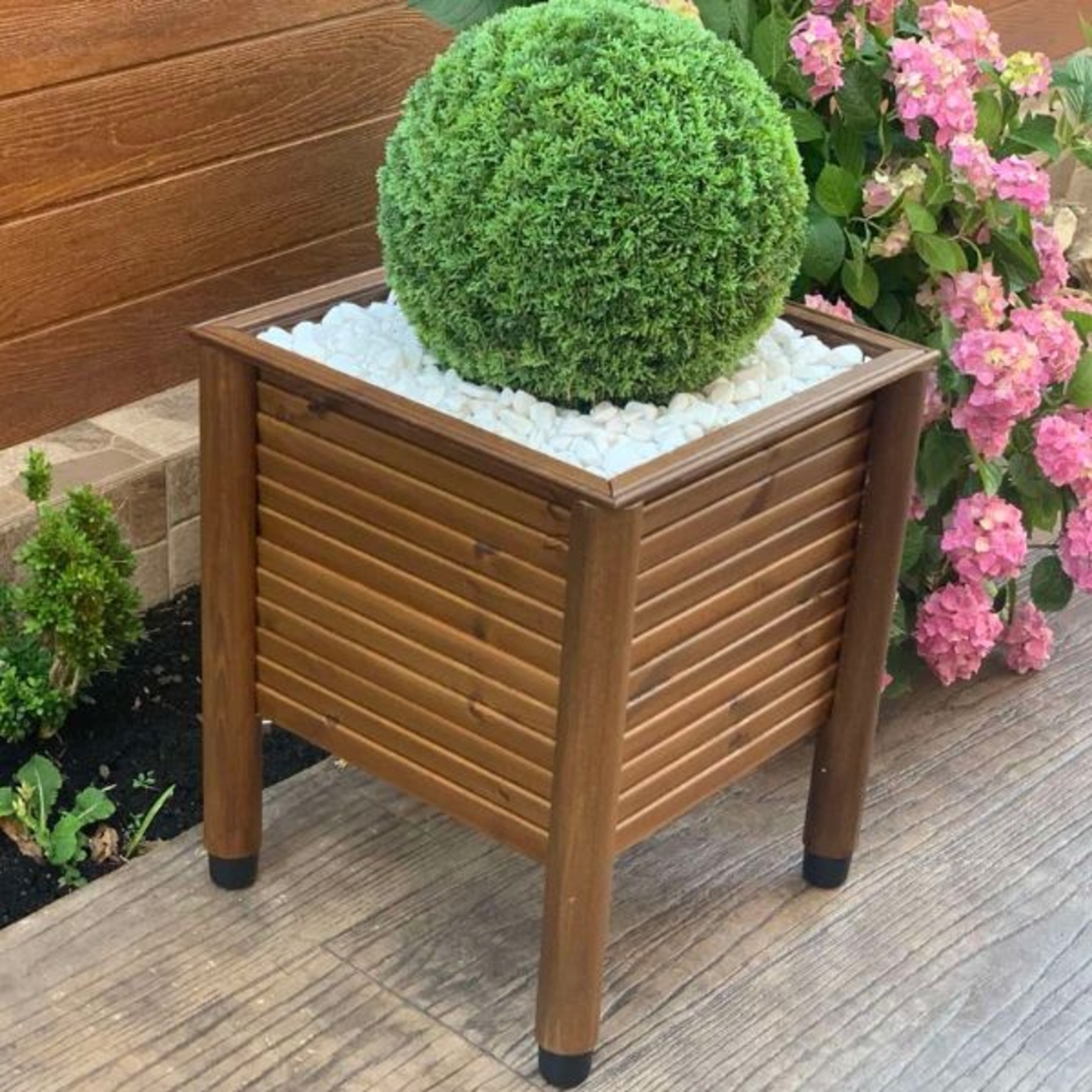 Дървена кашпа с овални крака | Linea Garden