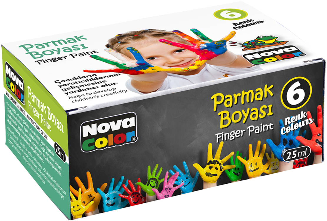 Боя за рисуване с пръсти, 6 цвята 25мл. Nova Color