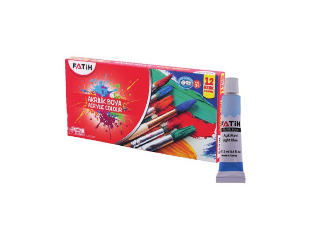 Акрилни бои Fatih - Комплект от 12 цвята x 12 мл