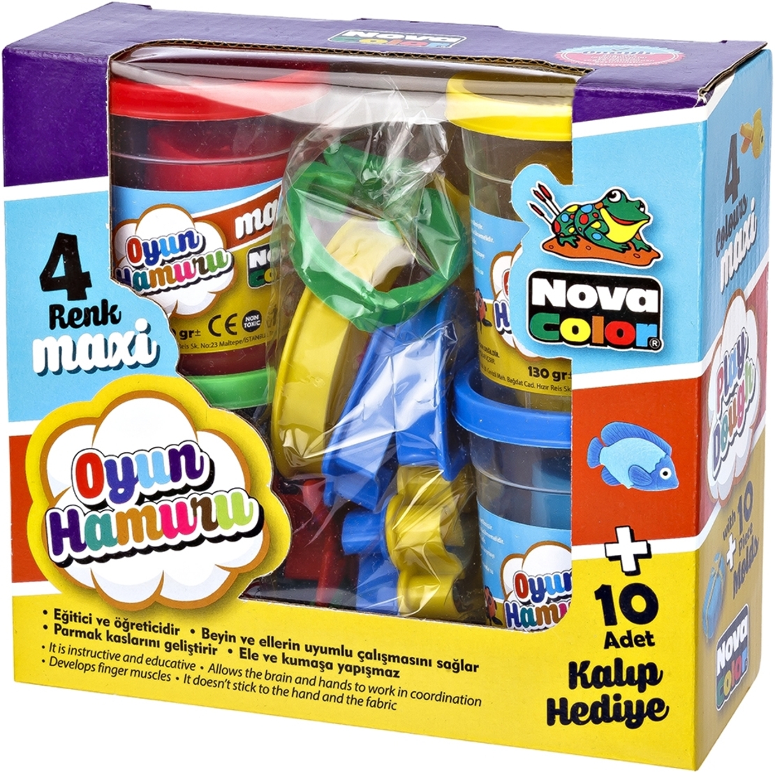 Пластилин 4 цвята и 10 форми за моделиране Nova Color