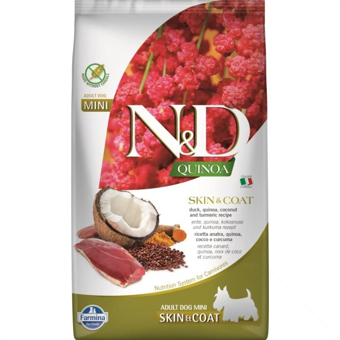 N&D Dog Quinoa Mini за дребни породи с патешко месо, киноа, кокос и куркума на възраст над 1 година