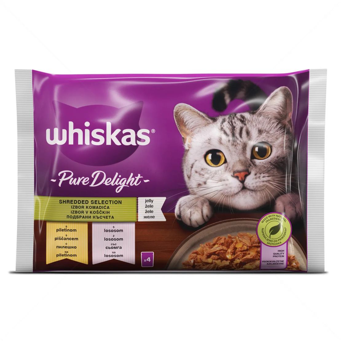 WHISKAS Pure Delight 4х85 гр Adult Подбрани късчета в желе