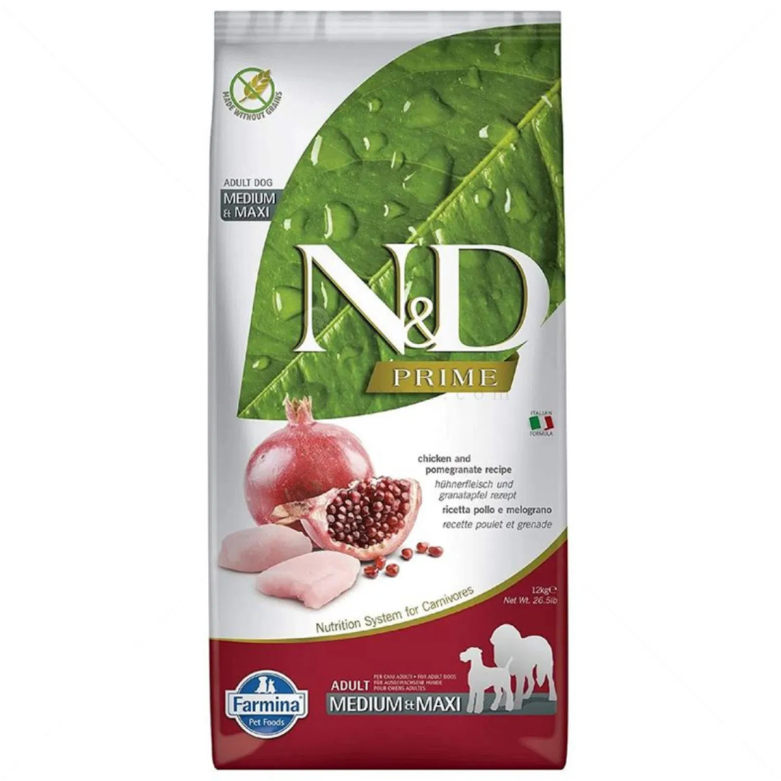 N&D Prime Dog Adult Medium&Maxi с пилешко месо и нар за кучета от средни и едри породи над 1 година