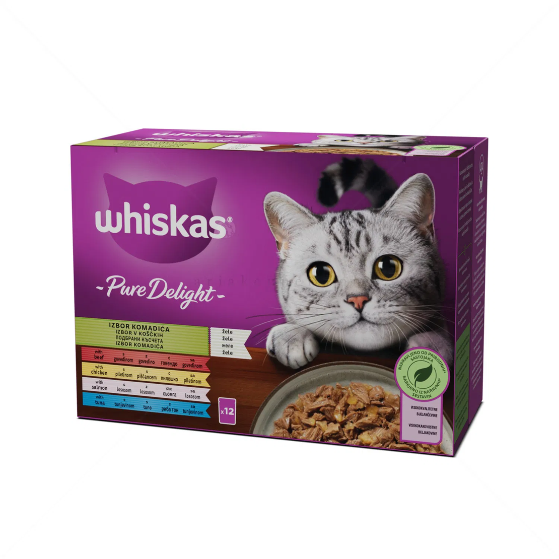 WHISKAS Pure Delight 12х85 гр паучове Adult Подбрани късчета в желе