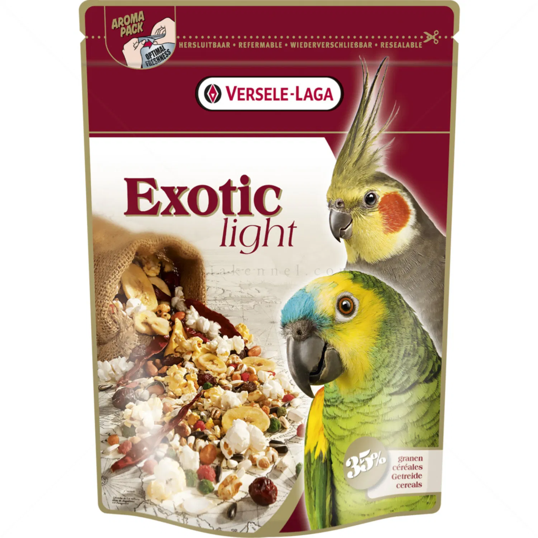 VERSELE LAGA Exotic Light - храна с пуканки и зърна за големи папагали