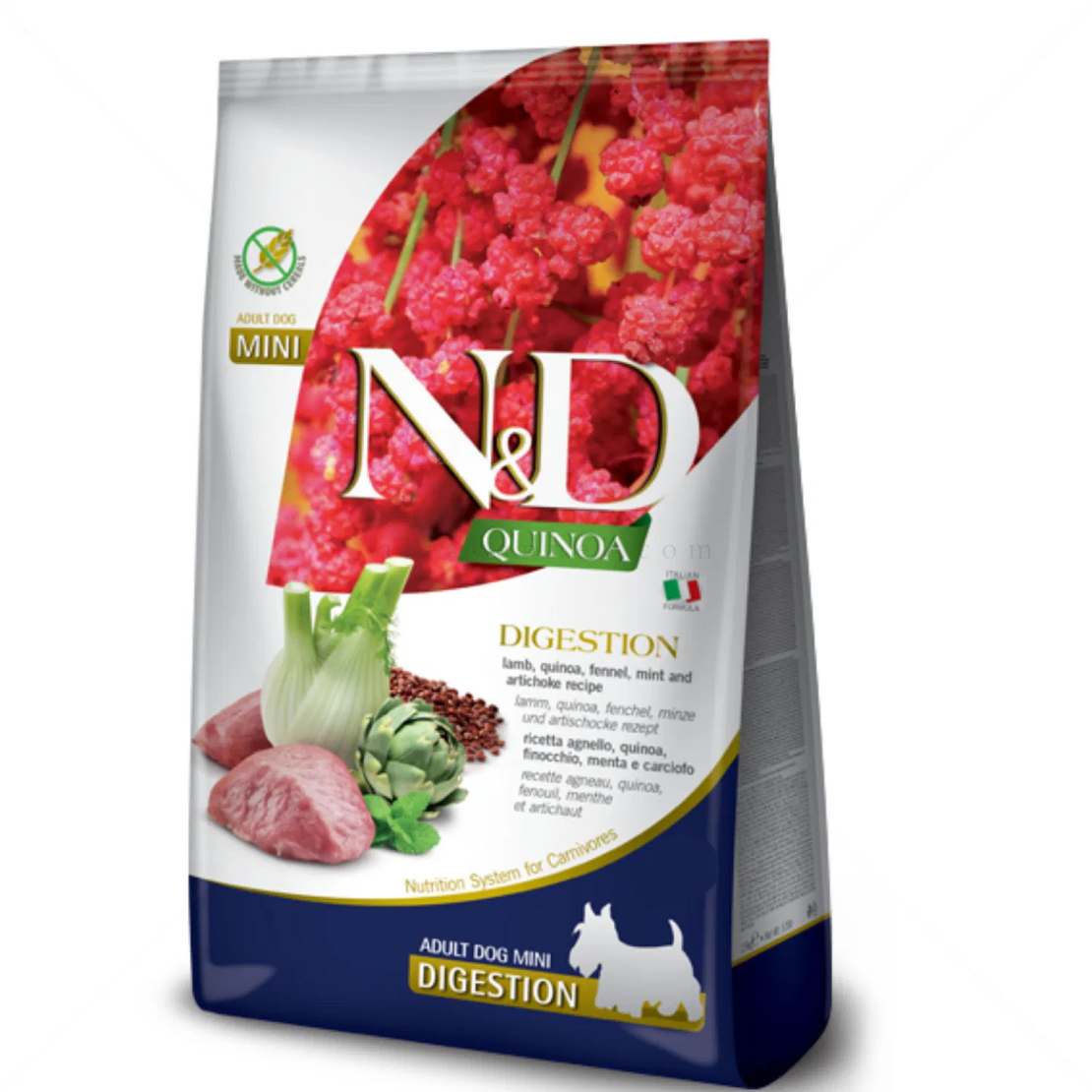 N&D Dog Quinoa Mini за добро храносмилане за дребни породи с агнешко месо, киноа, копър, мента и артишок на възраст над 1 година