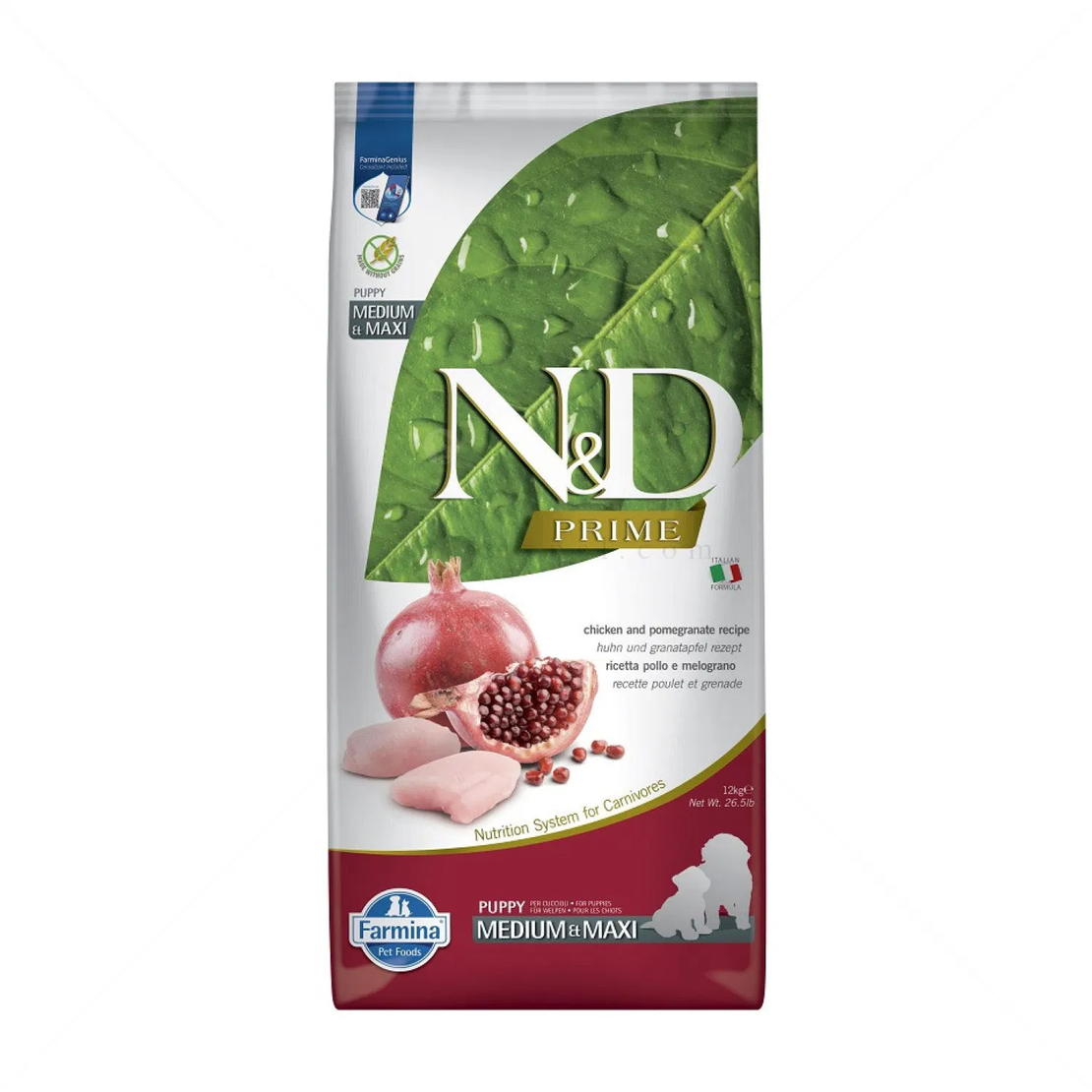 N&D Prime Dog Puppy Medium&Maxi с пилешко месо и нар за подрастващи кучета от средни и едри породи до 16 месеца