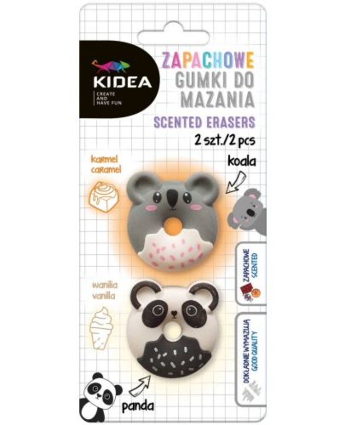 Ароматни гуми Kidea - Панда и Коала, 2 броя, ванилия и сладолед