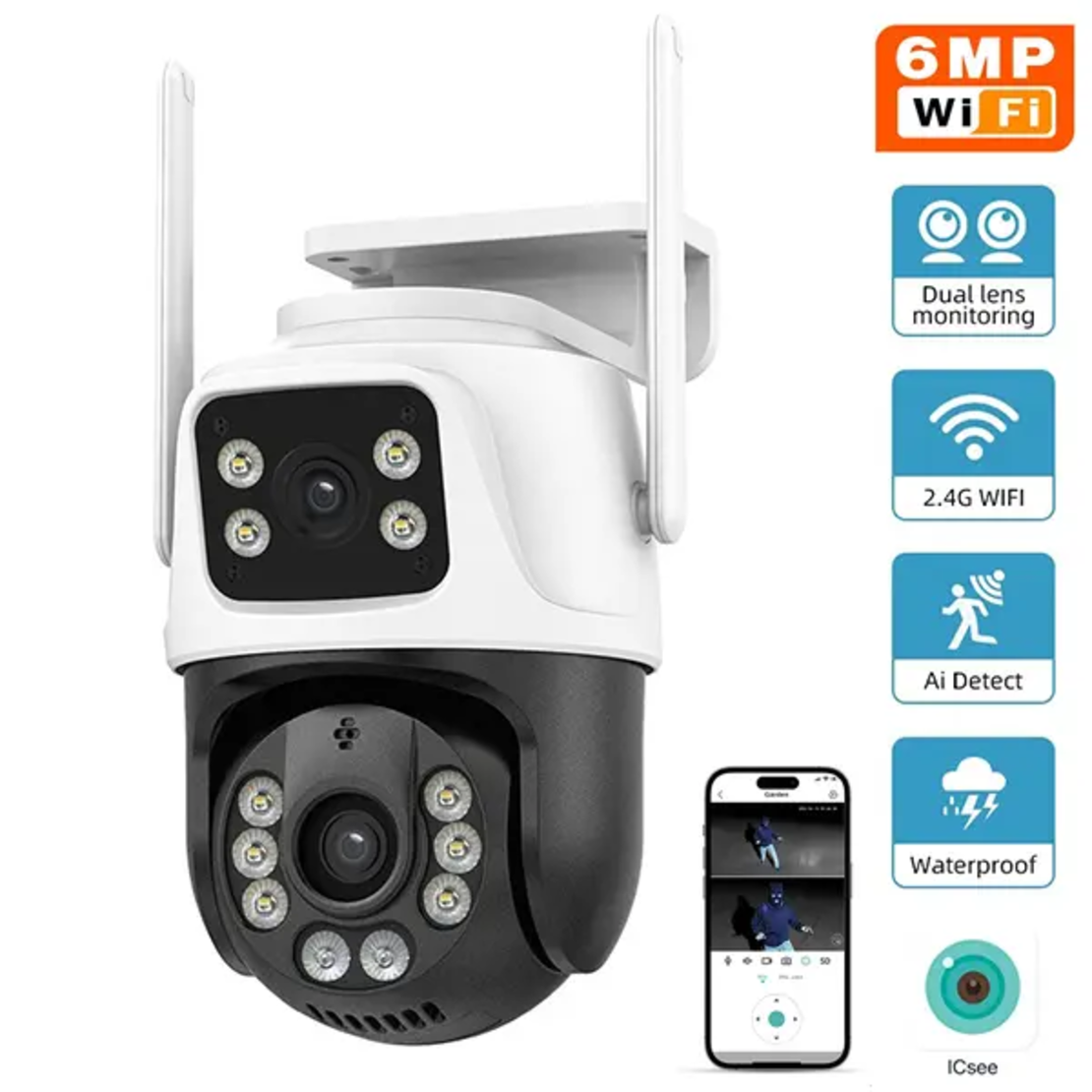 6MP 4K PTZ Wifi Camera Dual Lens with Dual Screen Ai Human Detect