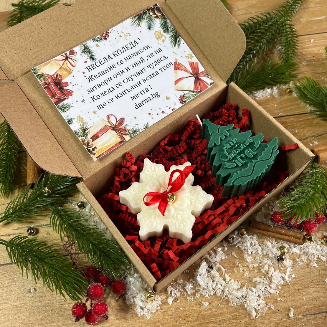 Коледна кутия елхичка и снежинка  вариант 1