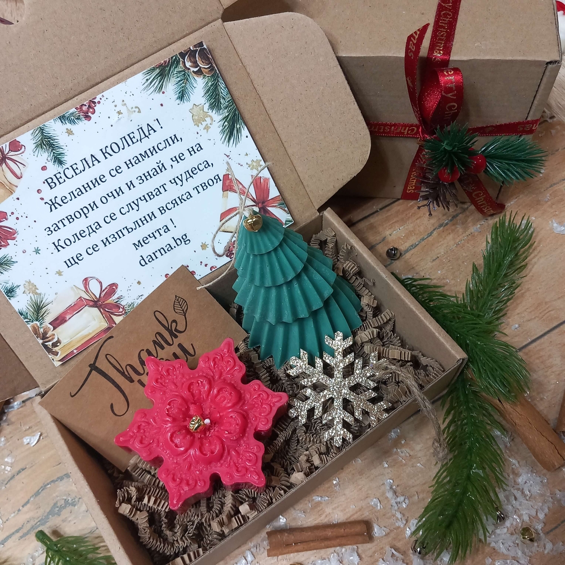 Коледна кутия елхичка и снежинка вариант 4