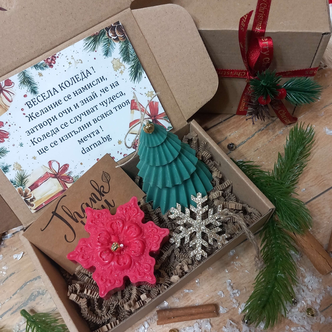 Коледна кутия елхичка и снежинка вариант 4