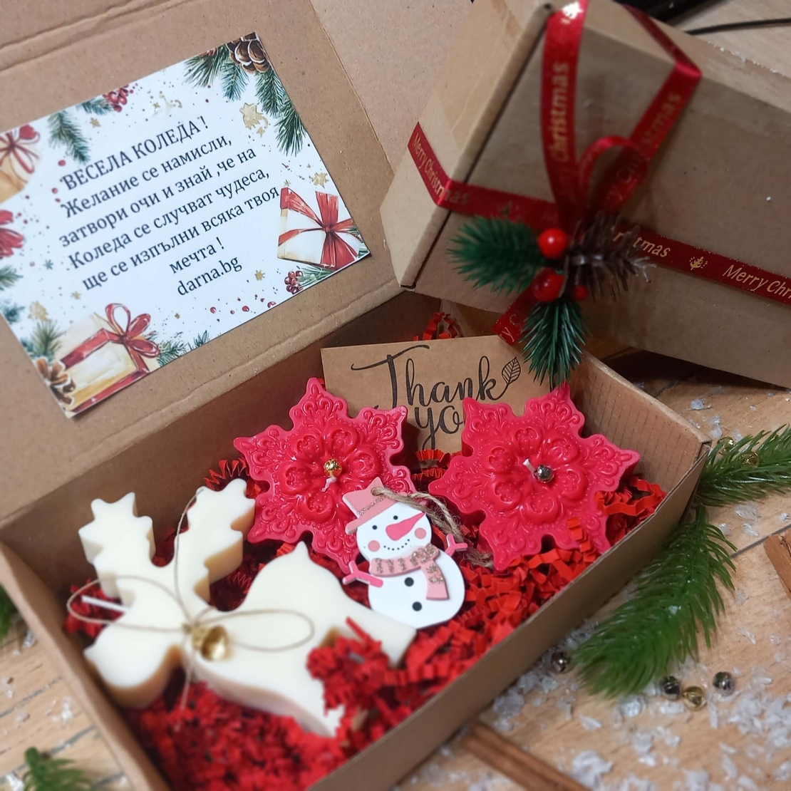 Коледна кутия - еленче и снежинка 