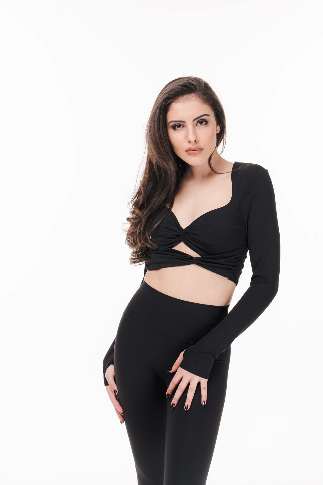 Топ за йога и пилатес Black Twist Long Sleeve Top