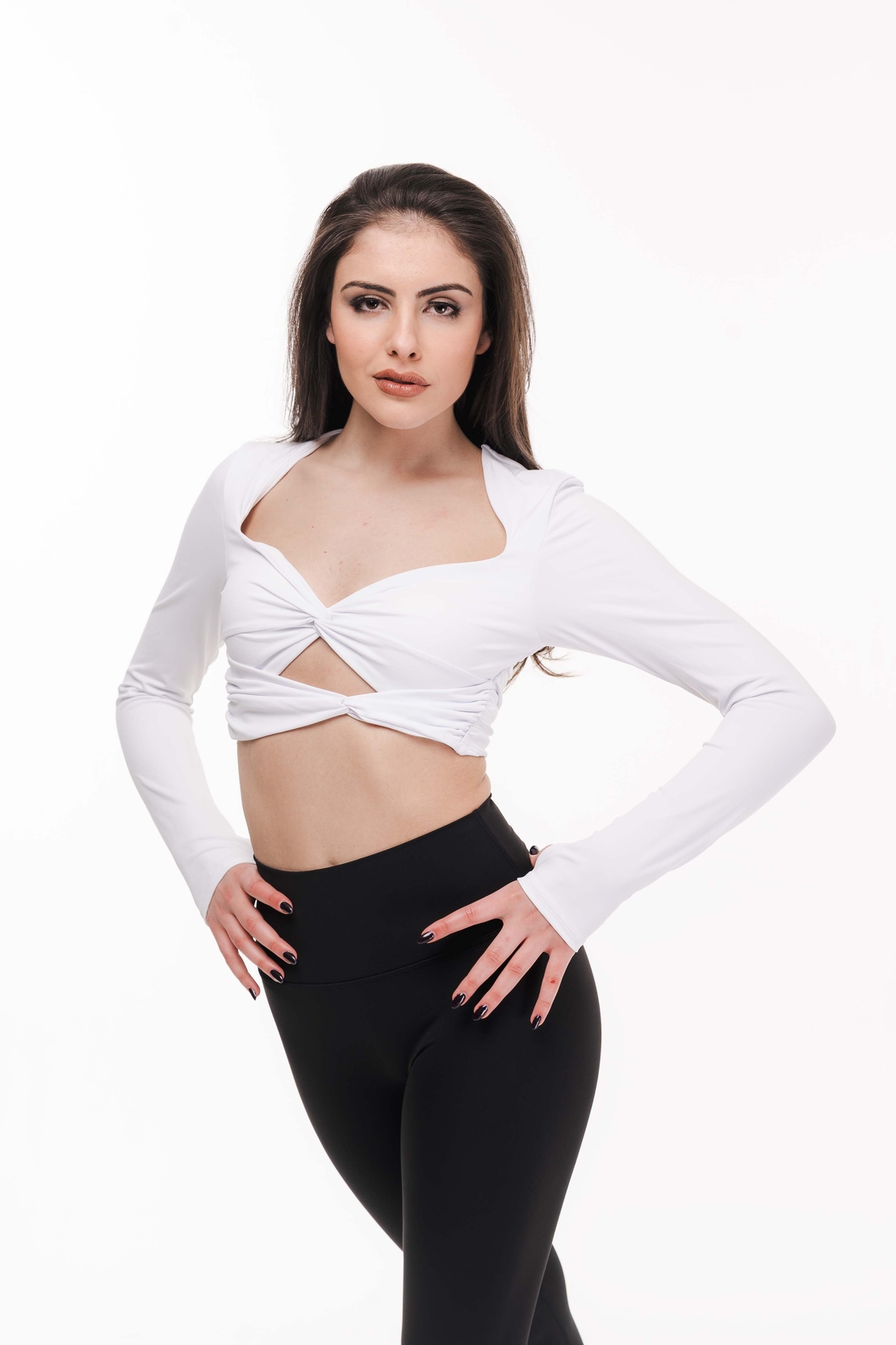 Топ за йога и пилатес White Twist Long Sleeve Top