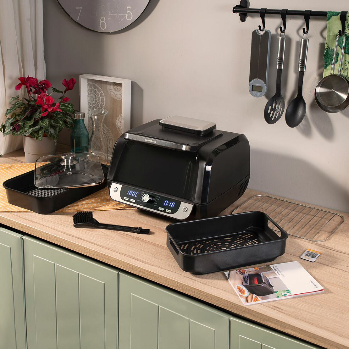 Фритюрник без масло с грил, аксесоари и книга с рецепти InnovaGoods Air Fryer Fryinn 12-in-1 6000 Черен Стомана 6 L 3400 W