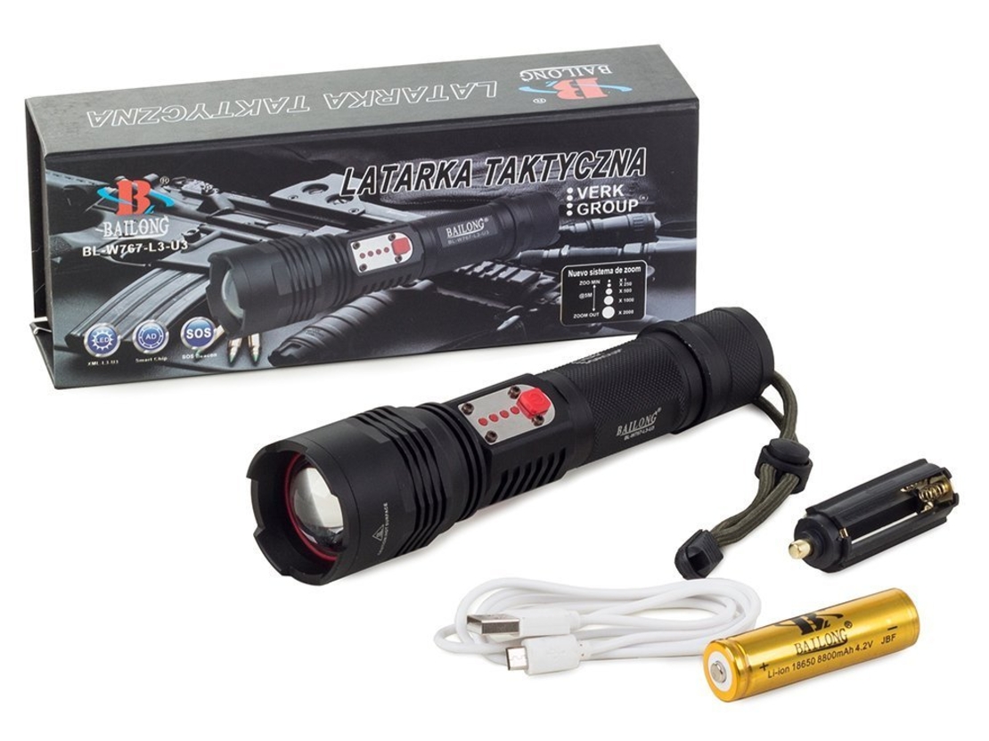 Военен фенерче Bailong cree led usb XM-L T6