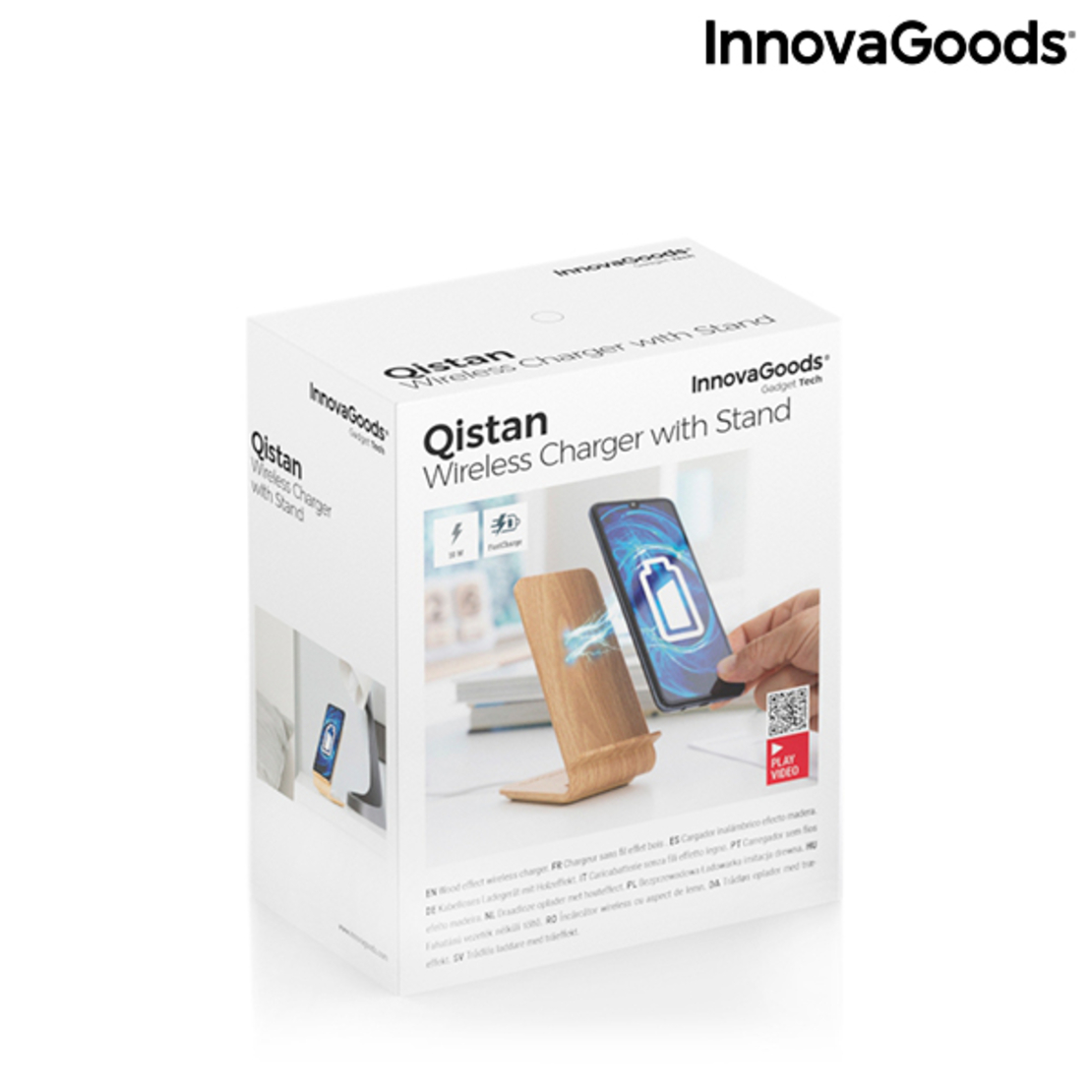Безжично Зарядно Устройство с Дървесен Ефект с Поставка Qistan InnovaGoods