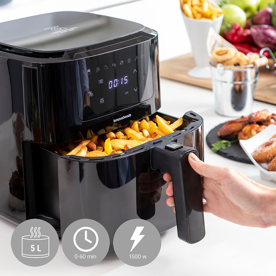 Фритюрник без Масло с Кантар InnovaGoods Fryinn Balance 5000 Черен Неръждаема стомана 1500 W 5 L