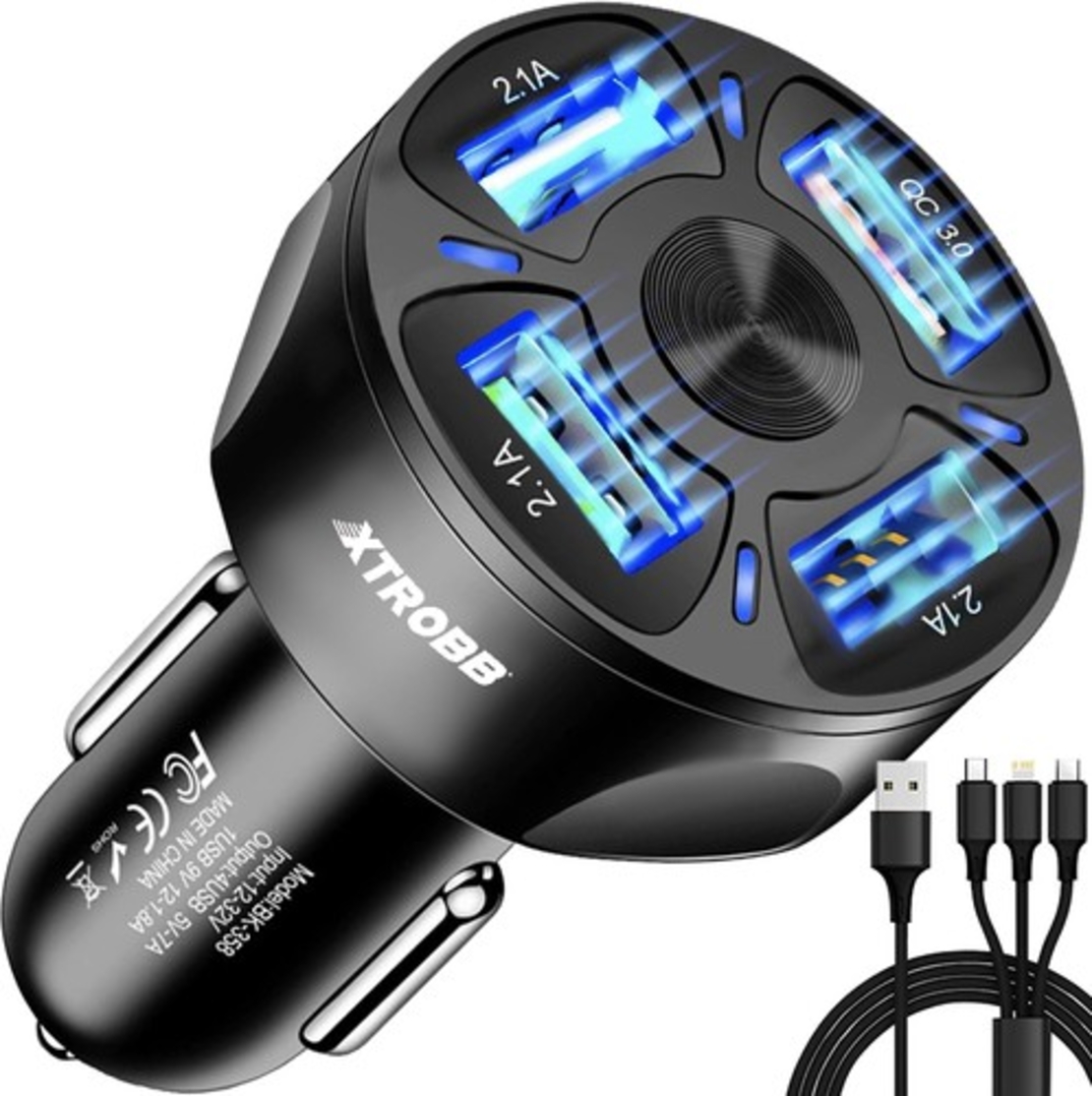 4x USB зарядно за кола + кабел Xtrobb 19907