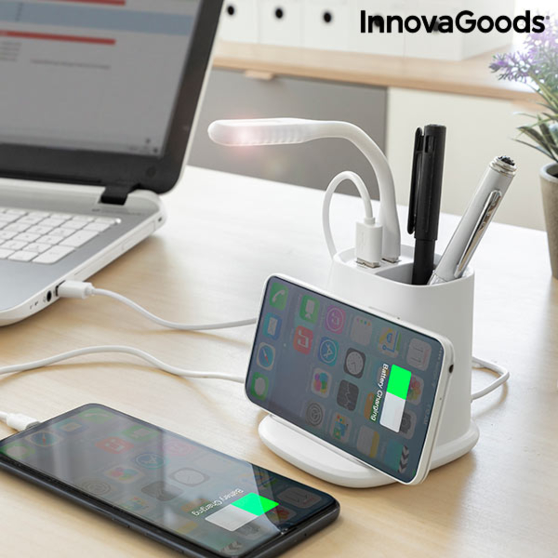 Безжично Зарядно Устройство с Поставка-Органайзер и USB LED лампа 5 в 1 DesKing InnovaGoods