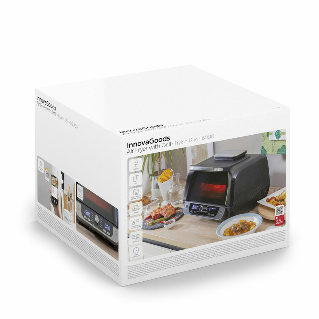 Фритюрник без масло с грил, аксесоари и книга с рецепти InnovaGoods Air Fryer Fryinn 12-in-1 6000 Черен Стомана 6 L 3400 W