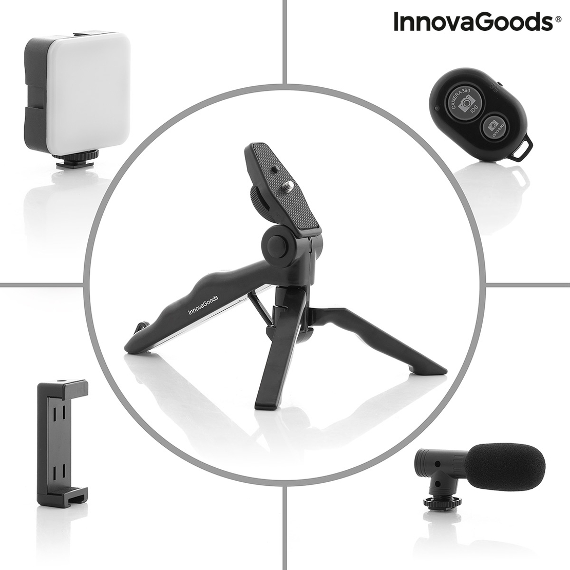 Комплект Vlogging със Светлина, Микрофон и Дистанционно Управление Plodni InnovaGoods 6 Части
