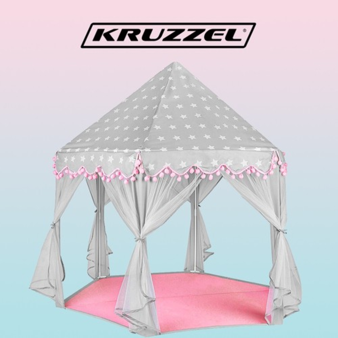 Детска палатка за игра сиво и розово Kruzzel