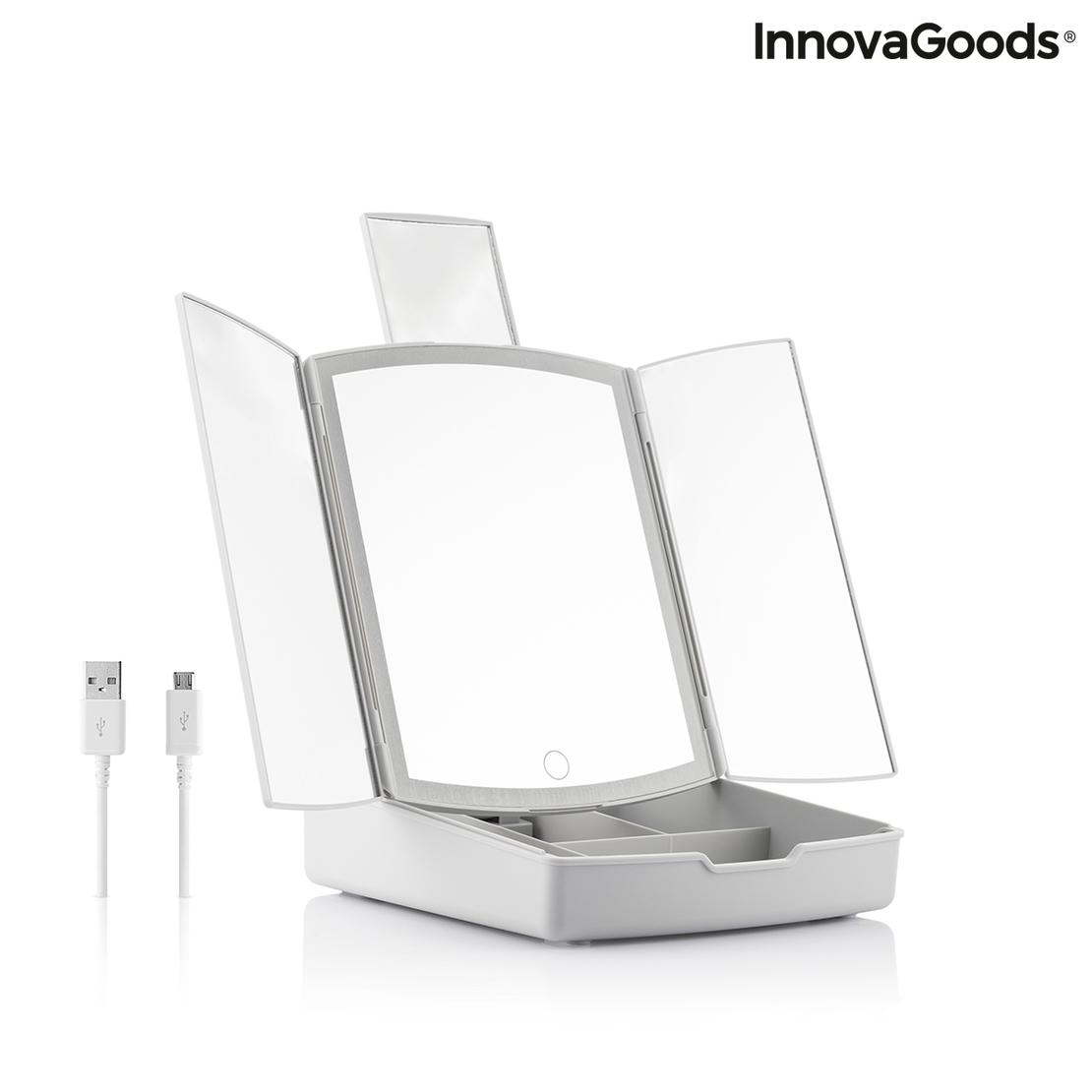 Сгъваемо LED Огледало 3 в 1 с Органайзер за Грим Panomir InnovaGoods