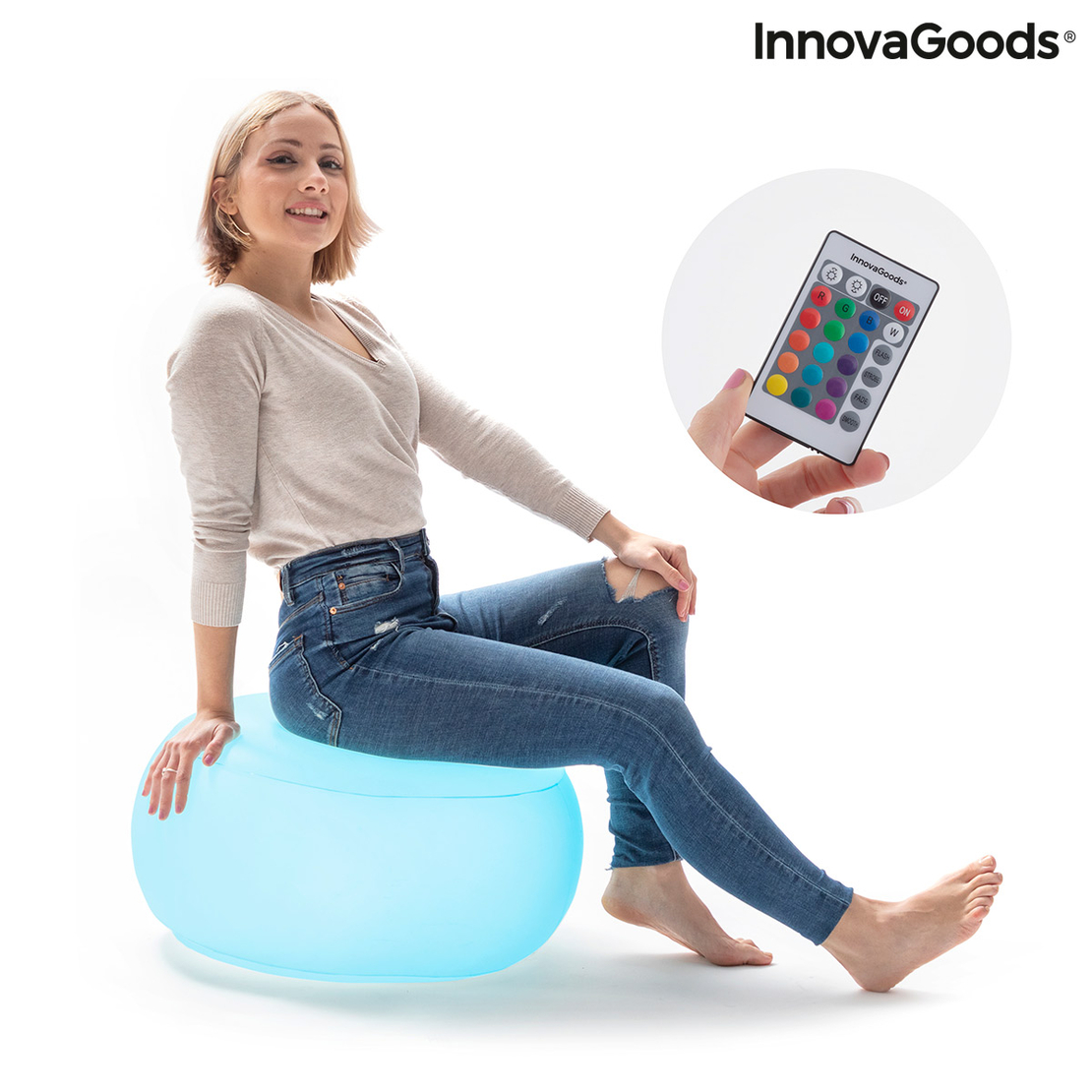 Надуваемо Кресло с Многоцветна LED Светлина и Дистанционно Управление Pulight InnovaGoods