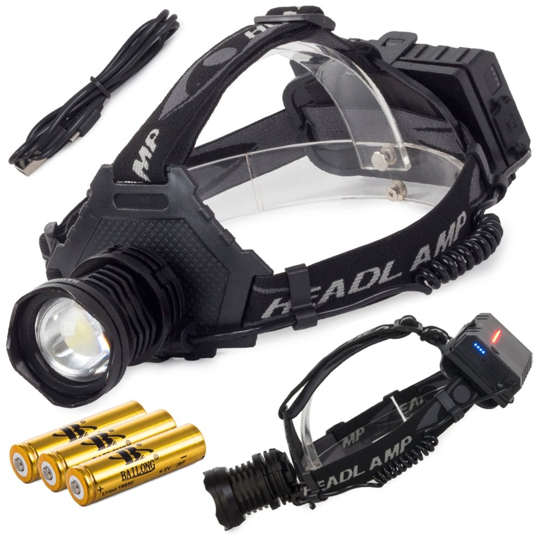 Bailong led лампа за глава cree XHP70 powerbank