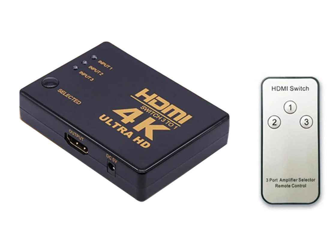 Превключете 3x на 1 hdmi 4k uhd сплитер + инфрачервено дистанционно