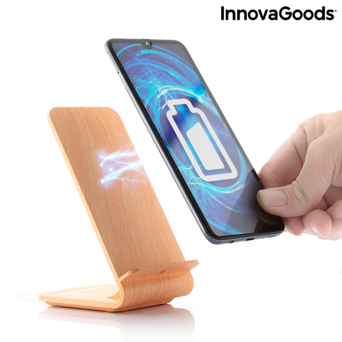Безжично Зарядно Устройство с Дървесен Ефект с Поставка Qistan InnovaGoods