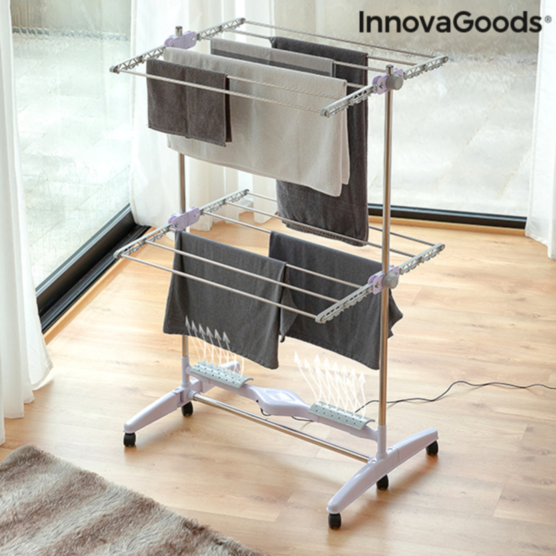 Сгъваем Електрически Простир с Въздушен Поток Breazy InnovaGoods (12 ребра) 24W
