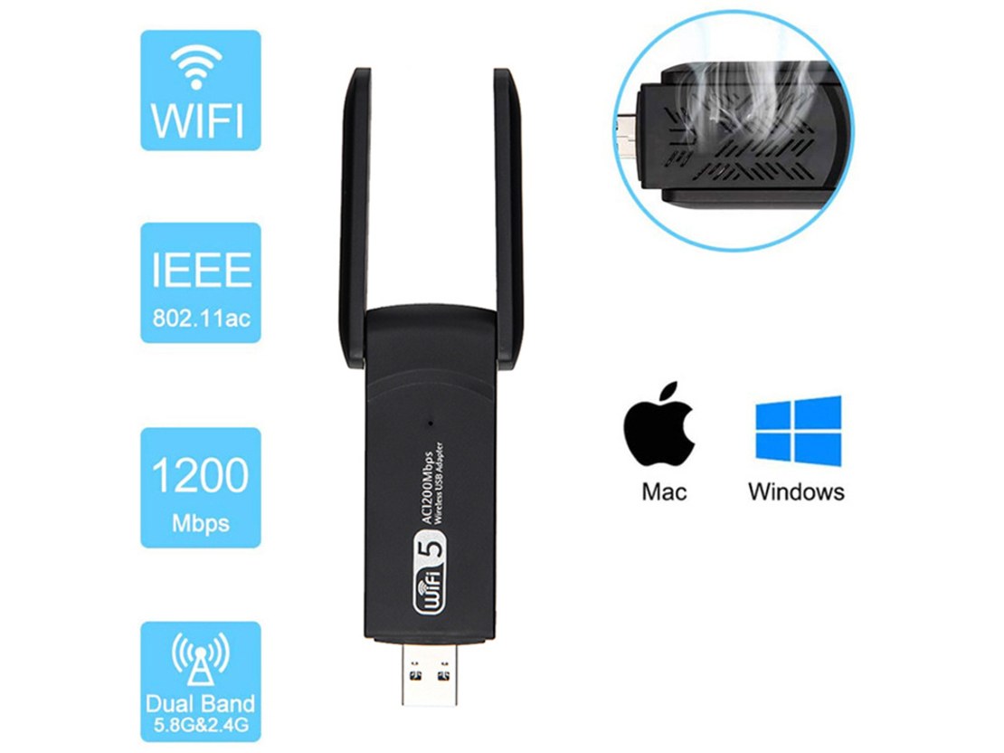 Wi-Fi мрежова карта wifi usb адаптер 1200mbps двоен