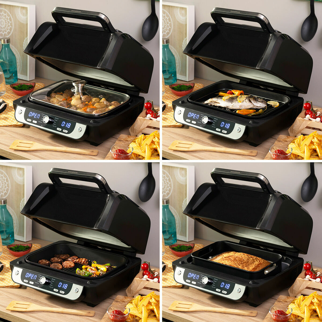 Фритюрник без масло с грил, аксесоари и книга с рецепти InnovaGoods Air Fryer Fryinn 12-in-1 6000 Черен Стомана 6 L 3400 W