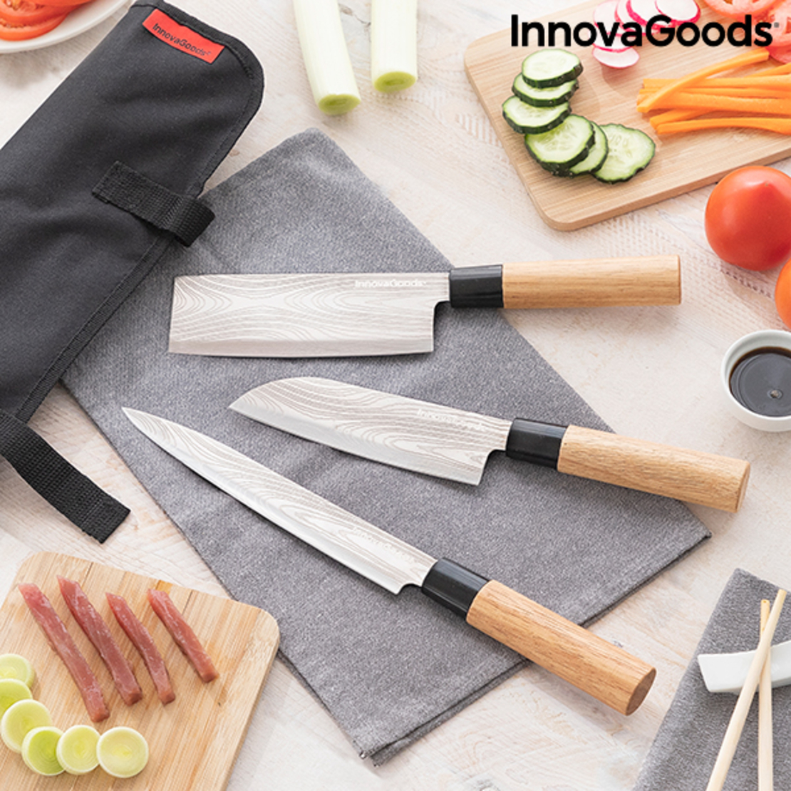 Комплект Японски Ножове с Професионален Калъф за Носене Damas·Q InnovaGoods