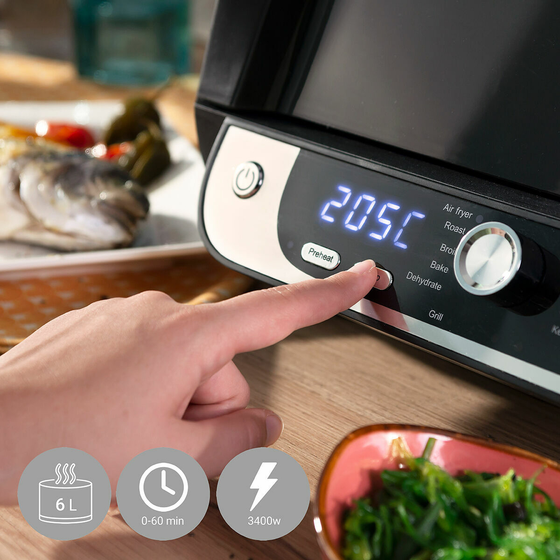 Фритюрник без масло с грил, аксесоари и книга с рецепти InnovaGoods Air Fryer Fryinn 12-in-1 6000 Черен Стомана 6 L 3400 W