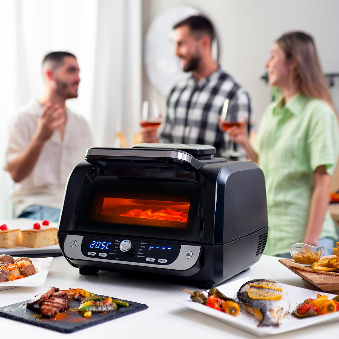 Фритюрник без масло с грил, аксесоари и книга с рецепти InnovaGoods Air Fryer Fryinn 12-in-1 6000 Черен Стомана 6 L 3400 W
