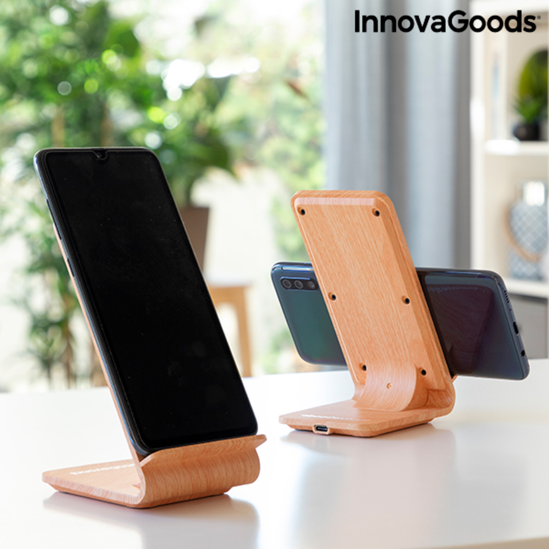 Безжично Зарядно Устройство с Дървесен Ефект с Поставка Qistan InnovaGoods