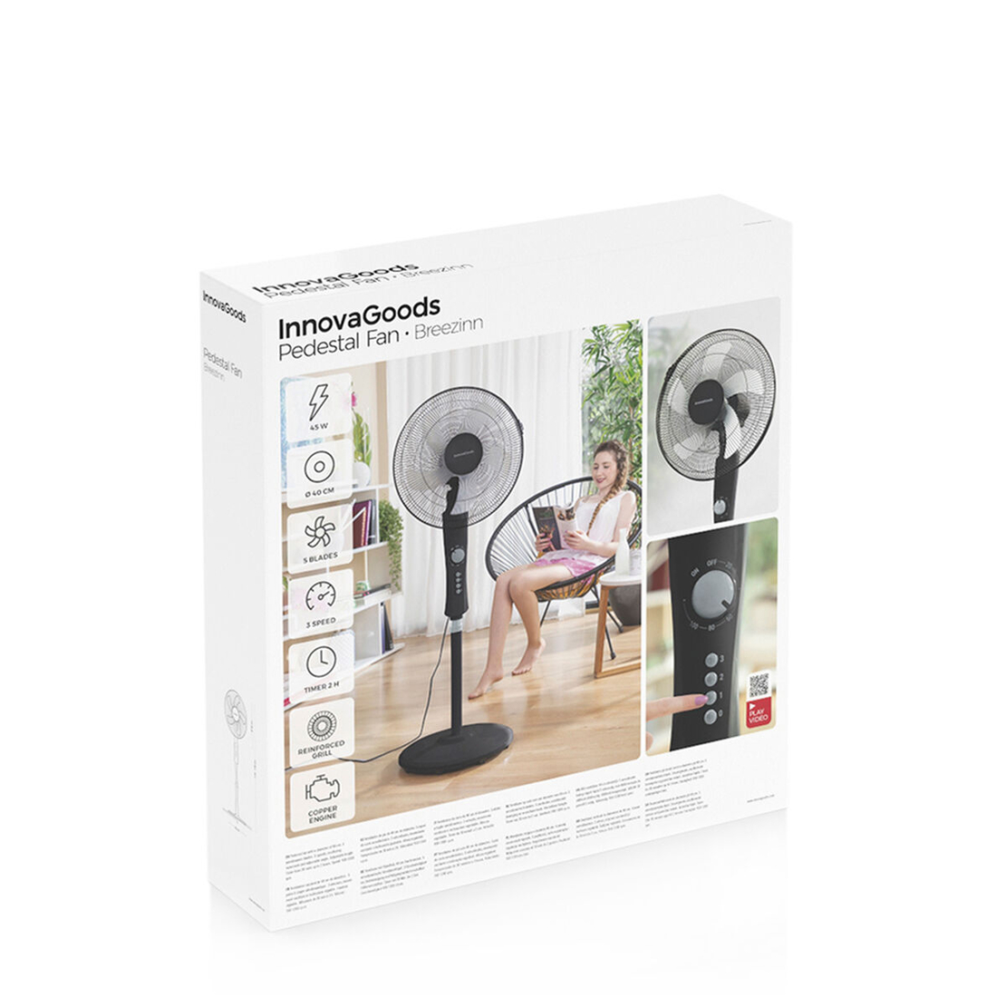 Вентилатор с крака InnovaGoods Breezinn Черен 45 W