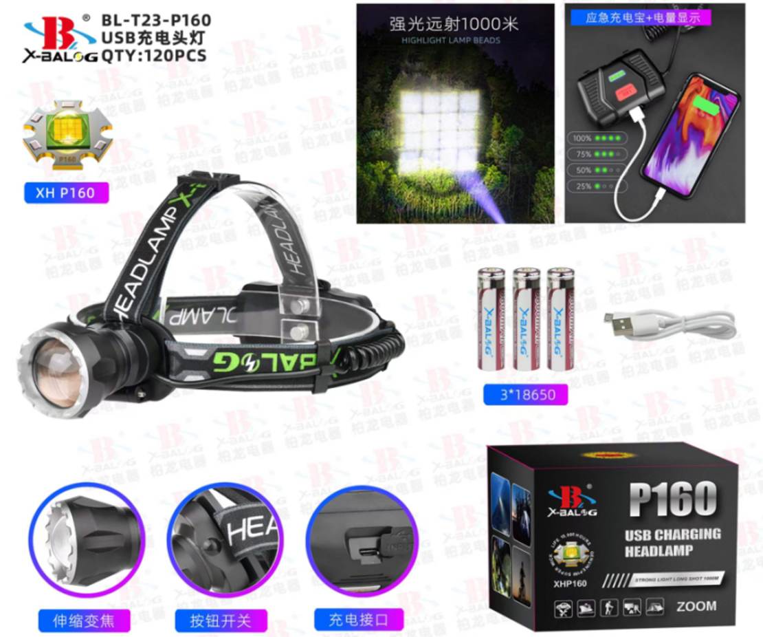 Bailong led челник xhp160 powerbank zoom