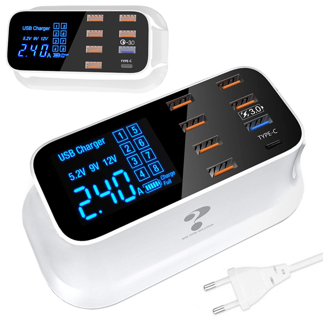 8 x usb qc 3.0 type c бързо зарядно за телефон