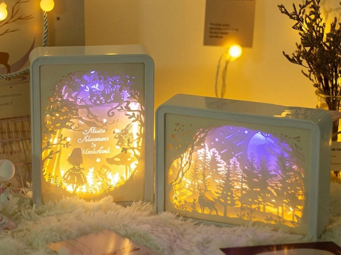 Нощна лампа Хартиени изрезки 3d USB светлина