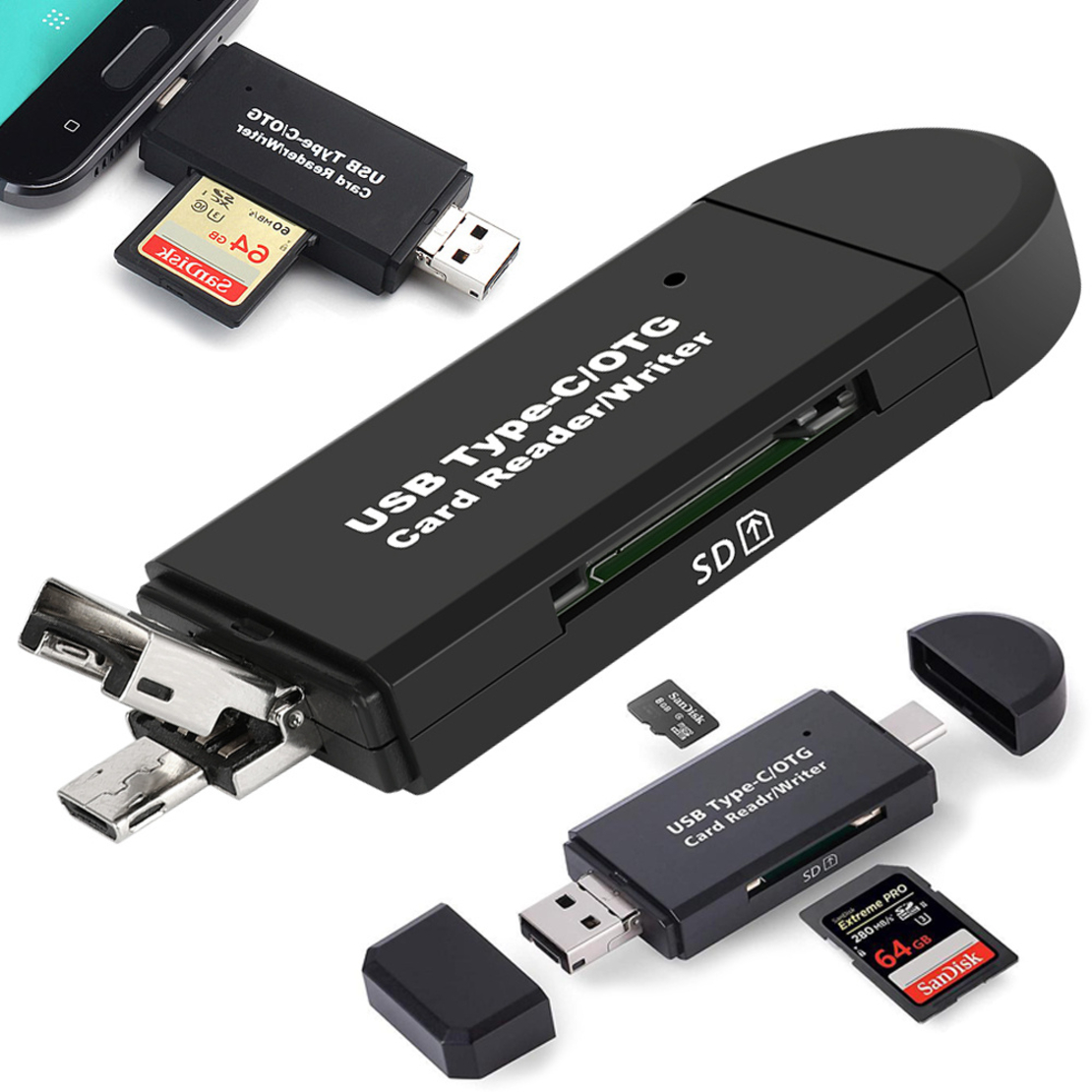 Четец на SD карти microsd tf usb usb-c micro usb 3в1