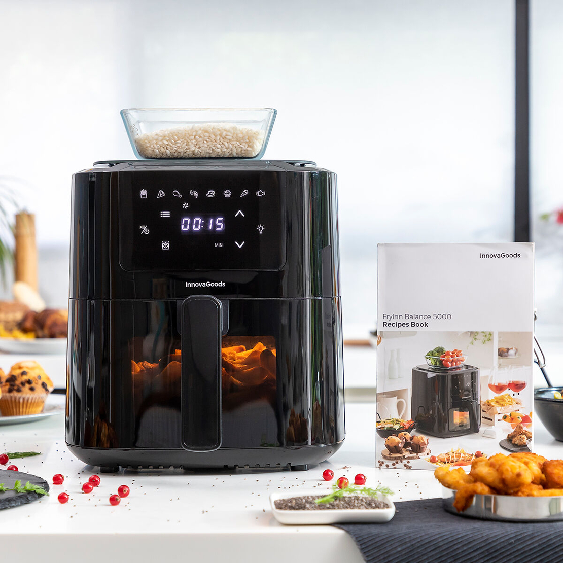 Фритюрник без Масло с Кантар InnovaGoods Fryinn Balance 5000 Черен Неръждаема стомана 1500 W 5 L