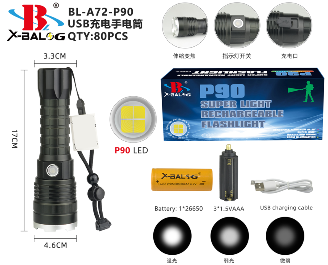 Военен bailong тактически факел cree xhp90 power