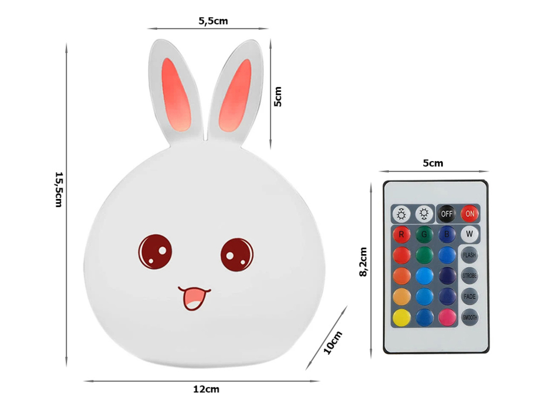 Детска нощна лампа led заек дистанционно rgb usb