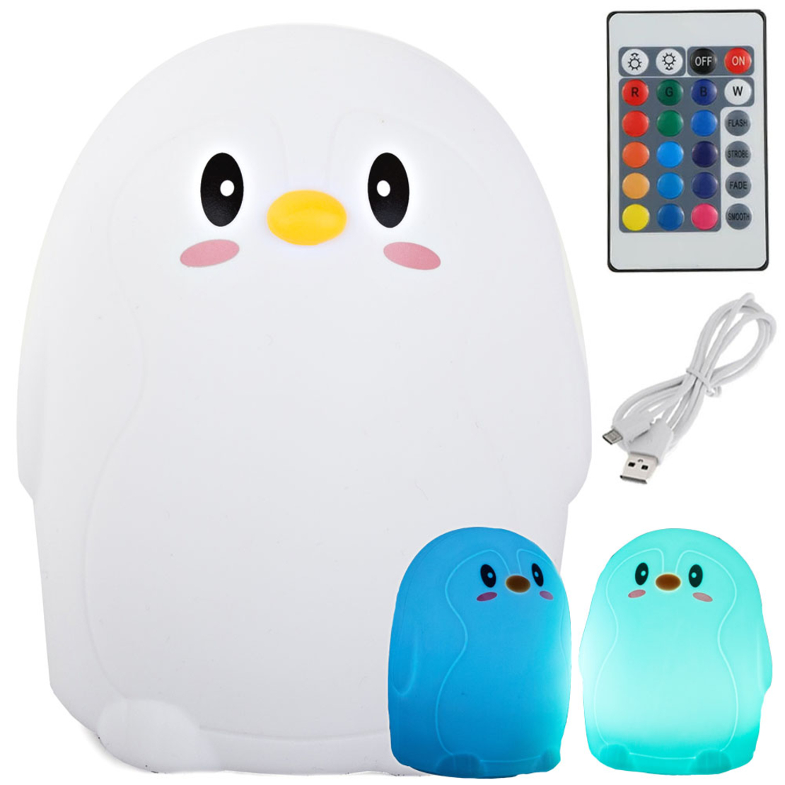 Детска нощна лампа led пингвин rgb pilot usb